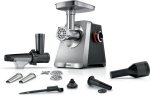 Месомелачка Bosch MFWS835M, SER8, Meat mincer, Blocking power: 2500W, 4,5 kg/min, 10-year motor, dishwasher safe, tomato press, kebbe att., sausage att., silver black