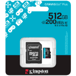 Kingston 512GB microSDXC Canvas Go Plus Gen4 200MB/s A2 U3 V30 Card + Adapter