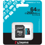 Kingston 64GB microSDXC Canvas Go Plus Gen4 200MB/s A2 U3 V30 Card + Adapter