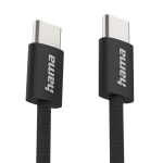 HAMA Кабел за зареждане "Fabric", USB-C - USB-C, 1 m, Nylon, черен