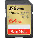 SANDISK Extreme 64GB SDXC Memory Card + 1 year RescuePRO Deluxe up to 170MB/s & 80MB/s Read/Write speeds, UHS-I, Class 10, U3, V30