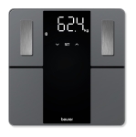 Везна Beurer BF 500 BT diagnostic bathroom scale in black, titanium-coated stainless steel electrodes, extra-large magic display 40mm, Weight, body fat, body water, muscle percentage, bone mass, AMR/BMR calorie display; BMI calculation; Bluetooth; 180 kg