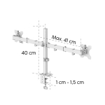 HAMA Стойка за 2 монитора за бюро, регулируема, 13" - 35", 12 кг, Бял